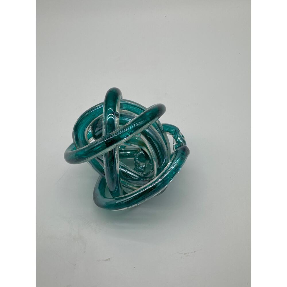 Blue Teal Iridescent Endless Love Friendship Knot‎ Art Glass Paperweight